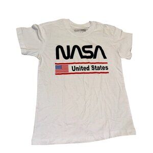 NASA United States Flag Graphic T-Shirt S Brooklyn Vertical 100% Cotton White Un